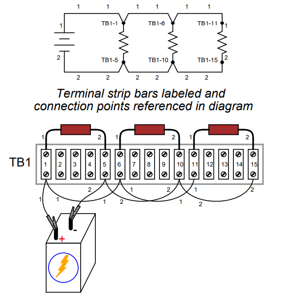 Terminal strip bars labeled and connection points referenced in diagram